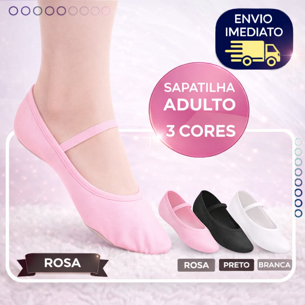 Sapatilha Para Ballet Couro Sintético Meia Ponta Adulto - Cores Rosa Preto Branco