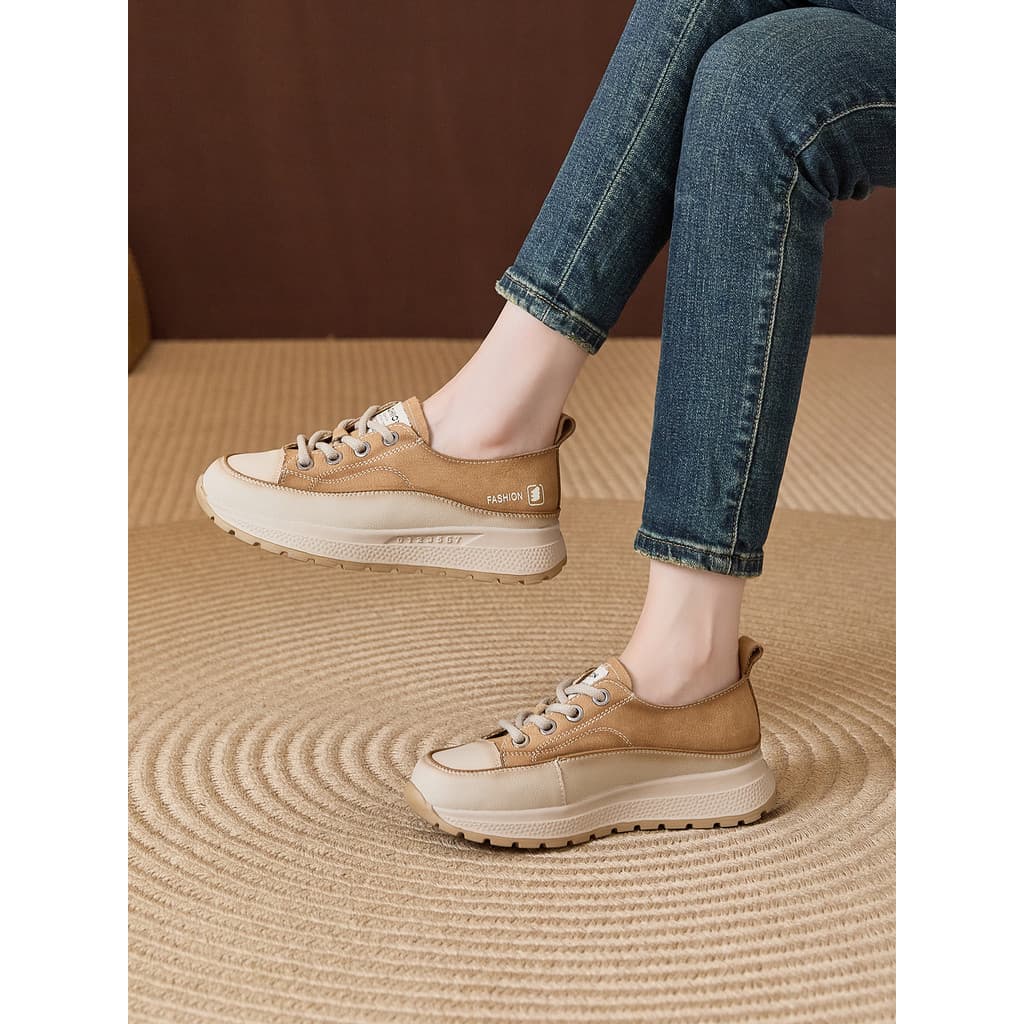 Gumeite primeira camada de couro Retro sapatos casuais feminino 2026 novo estilo couro genuíno sola grossa rendas confor