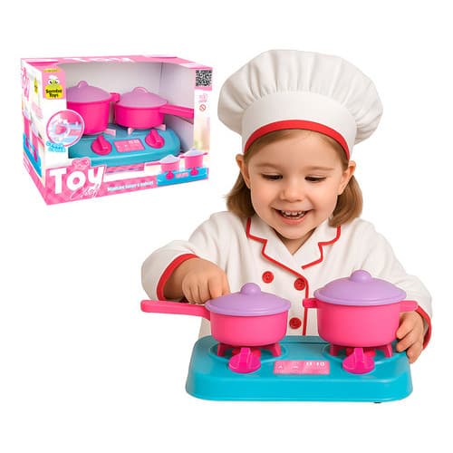 Fogãozinho Toy Chef Rosa Infantil Panelas E Botões Que Giram