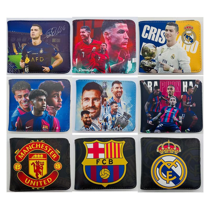 Porta-Moedas 2026 Com Logotipo Do Time De Futebol , Carteira De Couro PU Impressa Em Cores Messi E Ronaldo