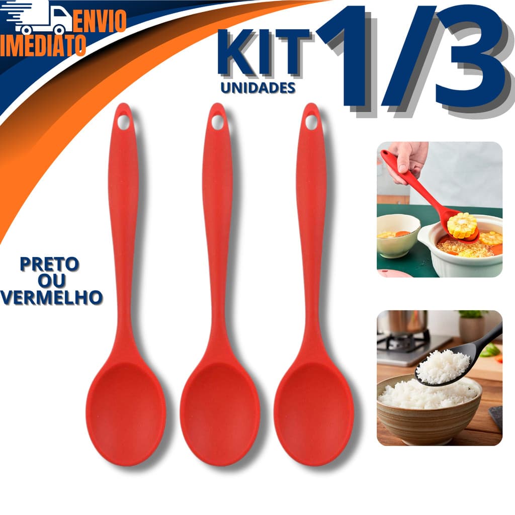 Kit 1/2/3 Colher De Silicone Grande 27cm Resistente Para Arroz Livre BPA Utensilio Cozinha