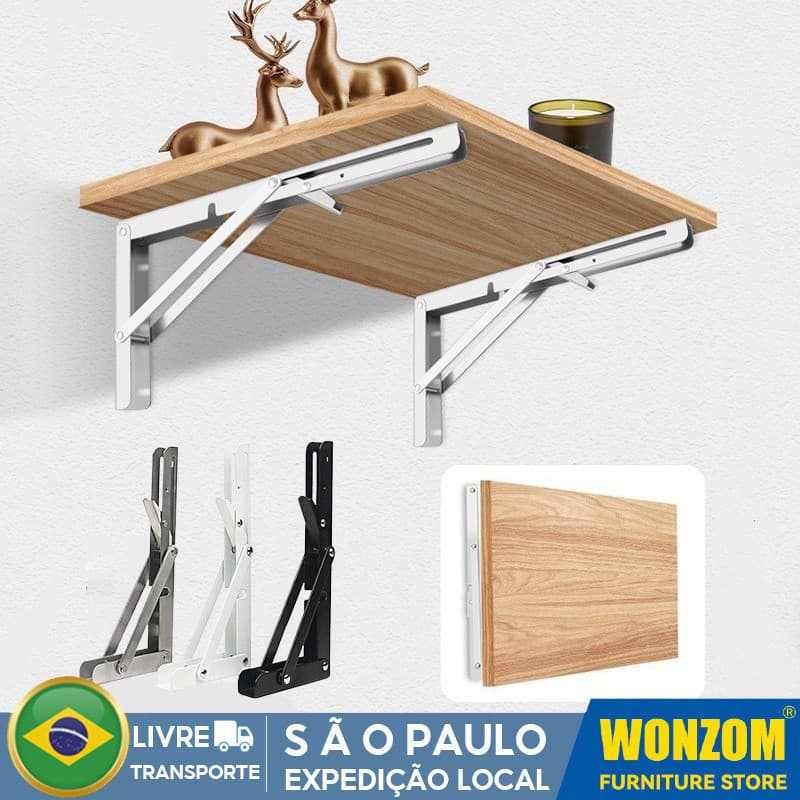 Suporte Mão Francesa Retrátil PAR (2un) Dobrável Reforçada Tampo Mesa - Varios TAMANHOS