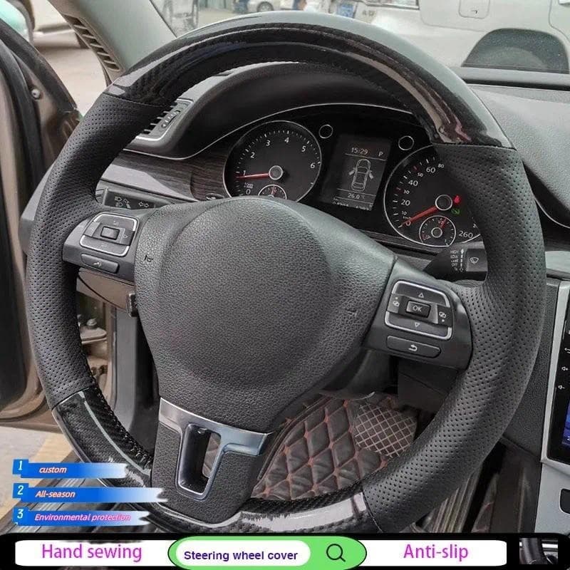 Trança Volante Do Carro Confortável Couro Genuíno Capa De Fibra De Carbono Para Volkswagen Golf 6 Mk6 Envoltório De Dire