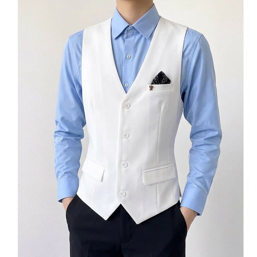 Terno Formal Masculino Colete E Gravata Conjunto De Negócios Casual Cores Sólidas Casamento Ocidental Smoking Com Decote