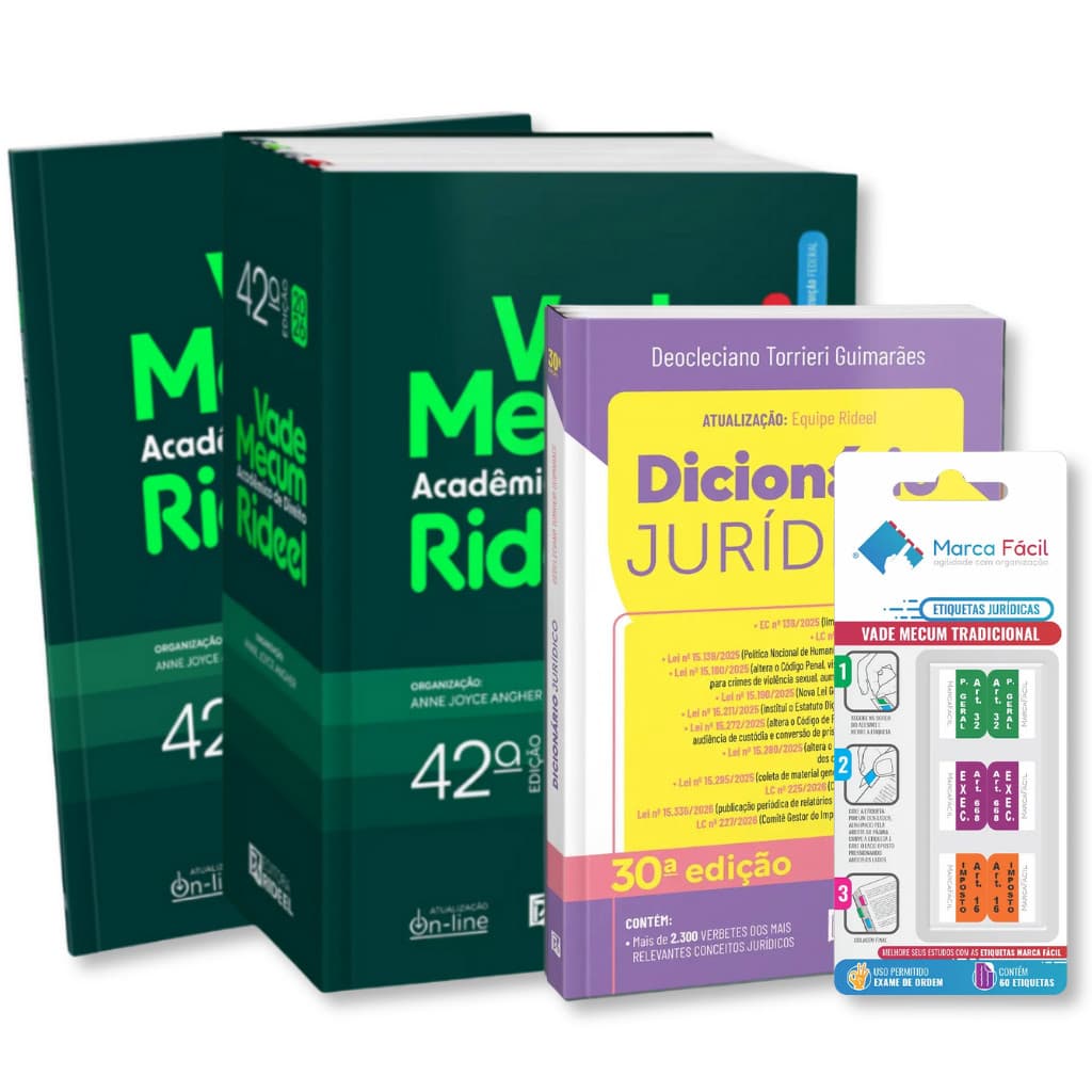Vade Mecum Acadêmico Direito Rideel 42a 2026 + Etiquetas Marca Fácil + Dicionário Termos Jurídicos