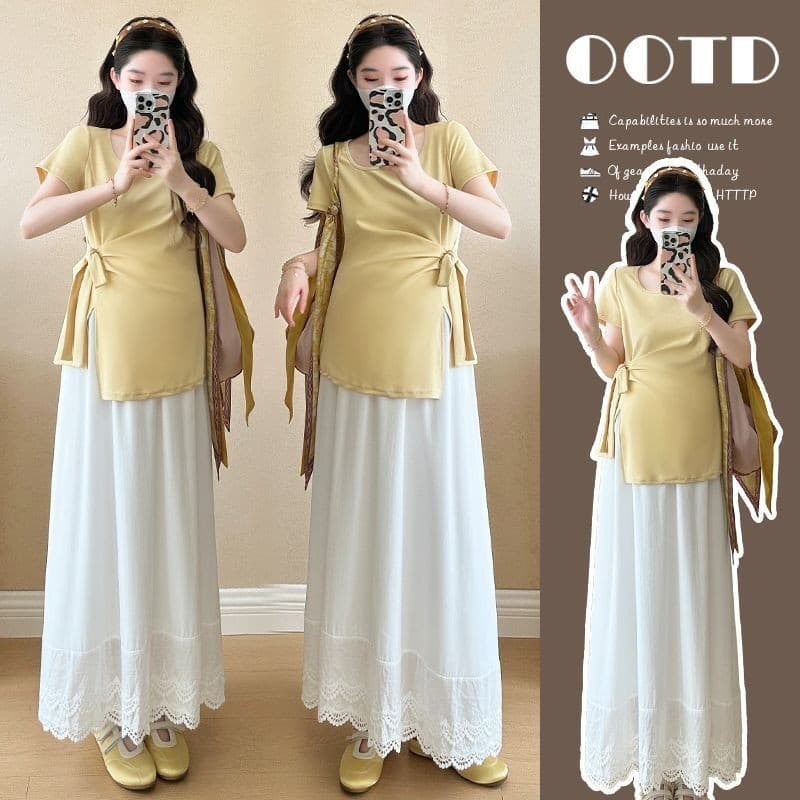 Roupa de maternidade na moda mãe terno Design solto sentido mais magro olhar maternidade topo All-Match saia maternidade