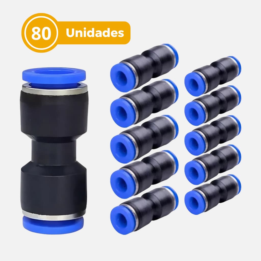 Kit Uniões Pneumáticas para Mangueira e Tubo Sistemas de Ar Comprimido 80 Pcs 4/6/8/10/12mm Redução e Retenção Vazamento