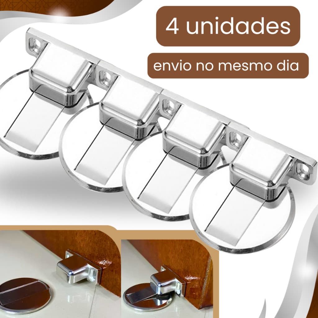 Prendedor Trava Fixador de Porta Magnético Slim Inox Cromado Adesivo