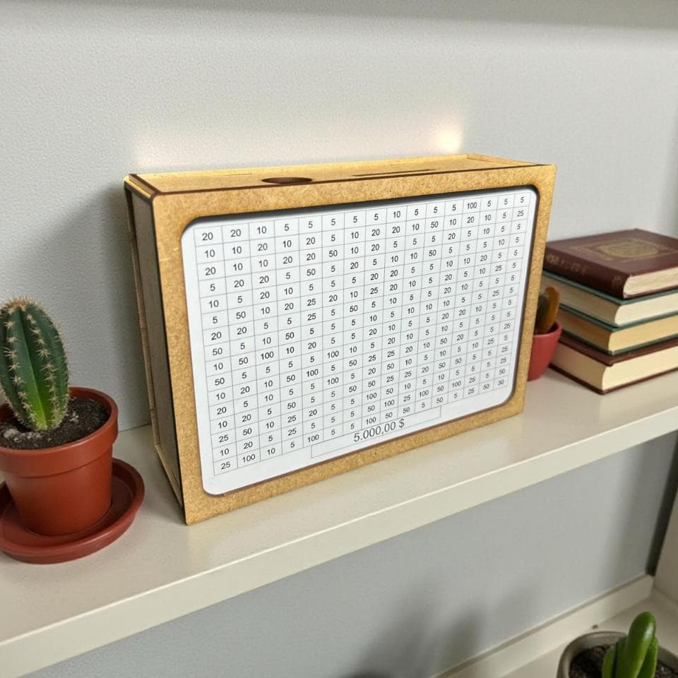 Cofre Desafio 1000 5000 10000 20000 Caixa Dinheiro Cofrinho MDF Escolha Meta Método Japonês Poupança