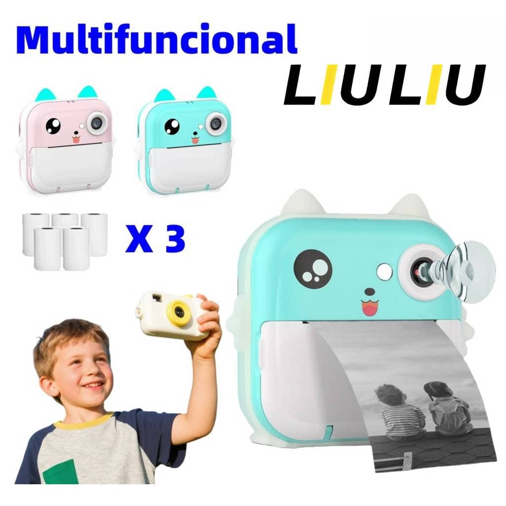 Câmera instantânea infantil, fotografia de vídeo digital, mini impressora térmica de brinquedo