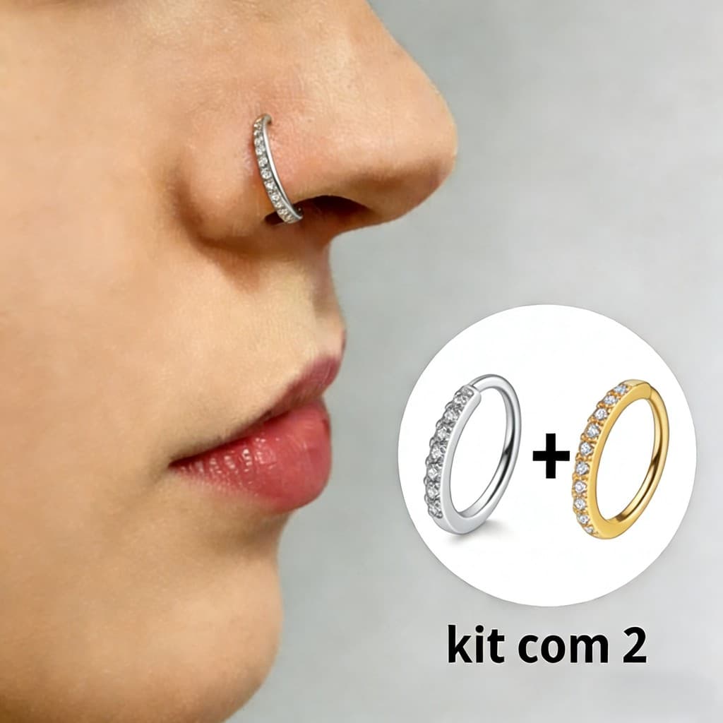 Kit 1/2/4 Piercings Argola com Zircônias – Biju para Septo, Daith, Nariz e Orelha | 6mm 8mm 10mm
