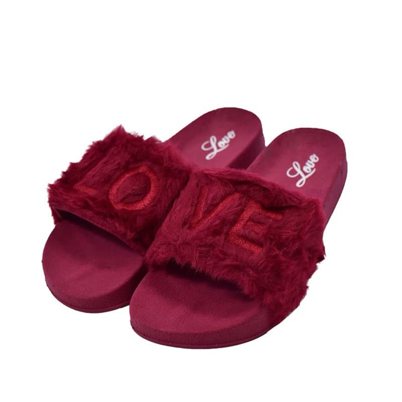 Chinelo Slide Feminino love Sandalia de Pelúcia Love Confortável Macio Estilo Casual papete de pelinho