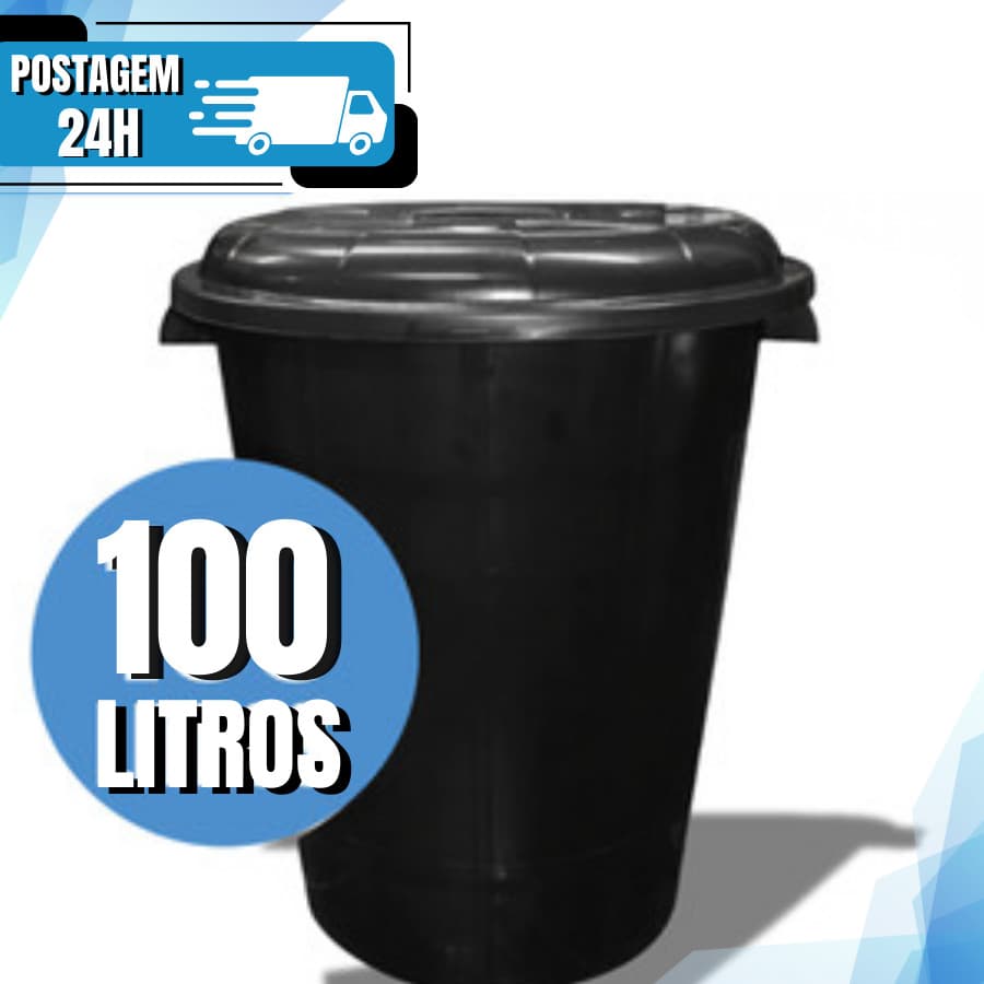 Cesto de Lixo Lixeira 100 Litros Grande Com Tampa Preto Reforçado - Inplast