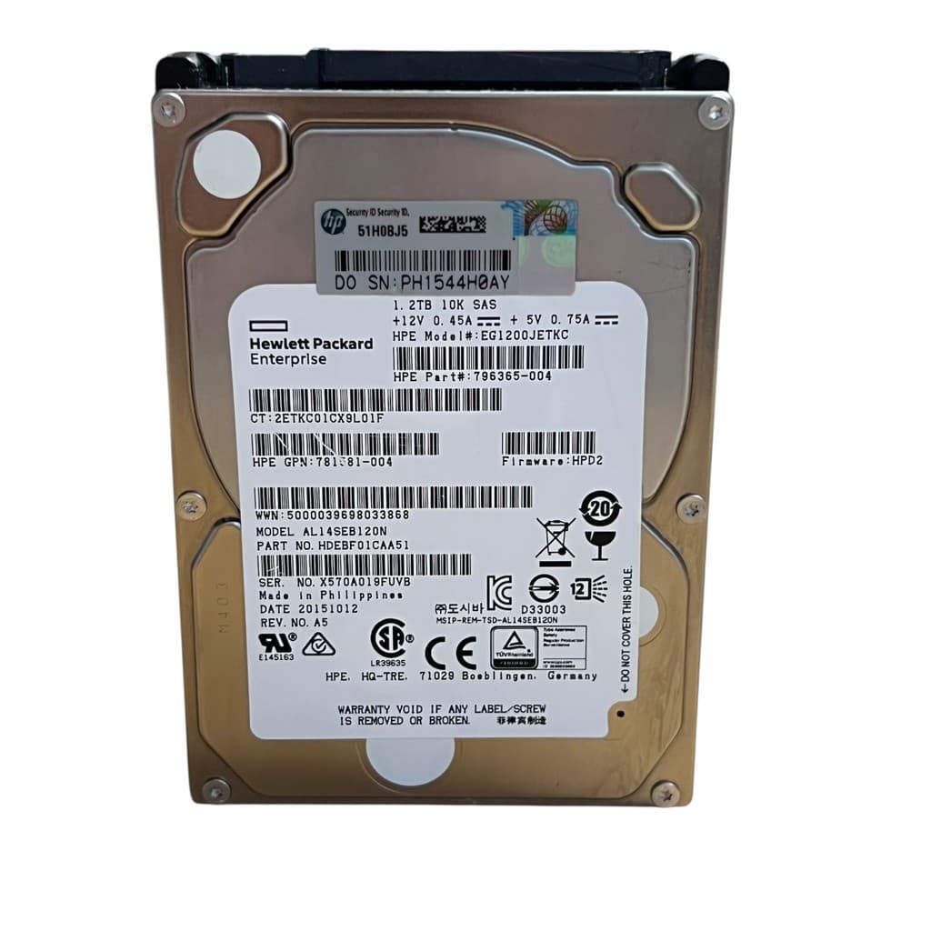Hd Sas 1,2tb Hpe 2,5'' 10k Mod. Eg1200jetkc P/servidor Prata