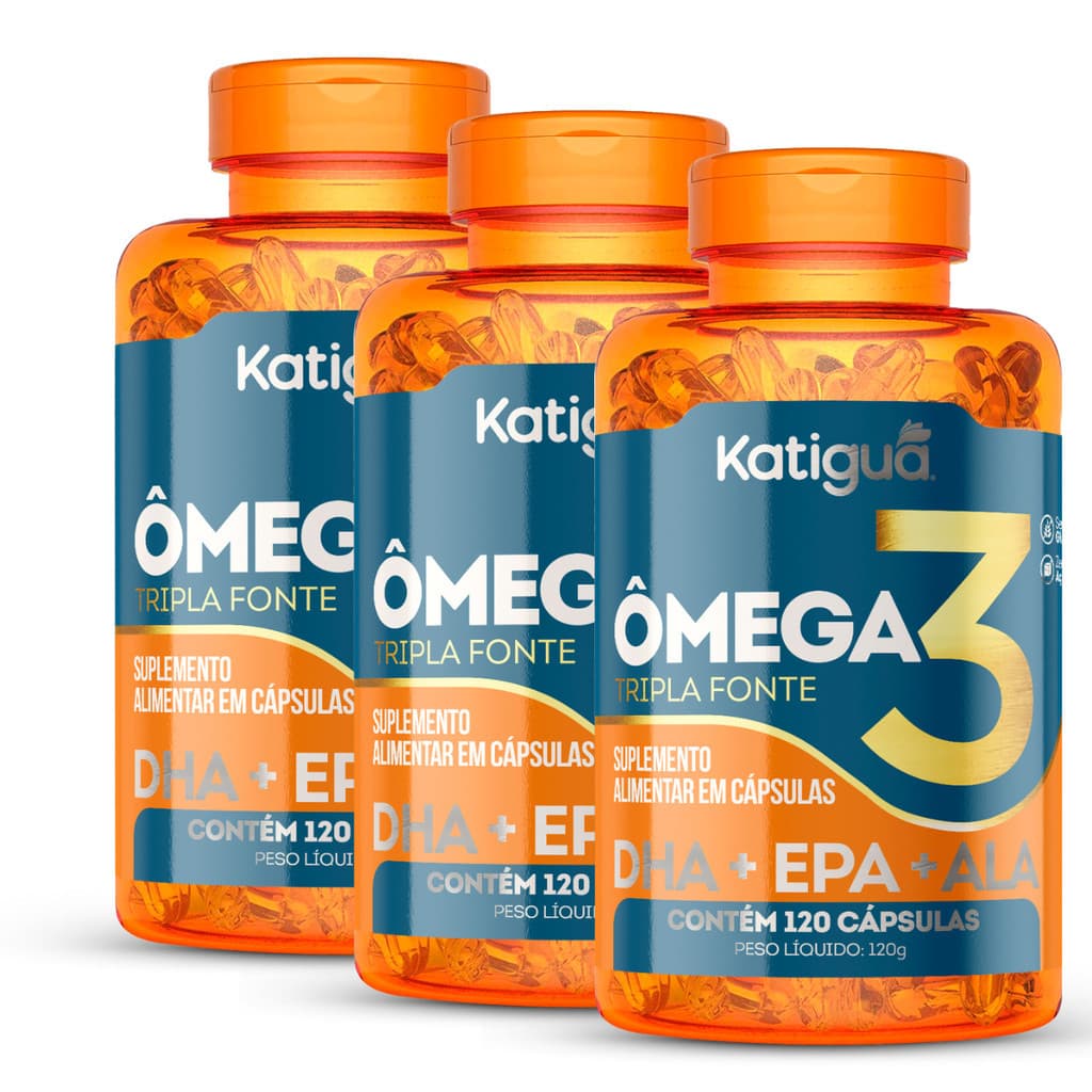 Kit 3 ÔMEGA 3 Tripla Fonte 1250mg 120cápsulas  2 -1 ou 3 Pote Katiguá natural Gel