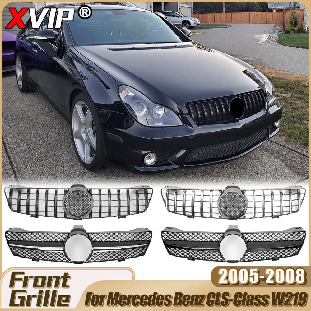 XVIP Cromo Prata GTR Estilo Grill Para Mercedes Benz CLS-Class W219 CLS350 CLS500 CLS55 AMG 05-08 Diamantes Pára-Choques
