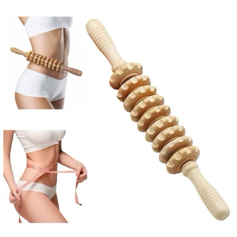 Massageador Madeira Com alça Deslizantei 9 rolos Para Dar Forma ao Corpo