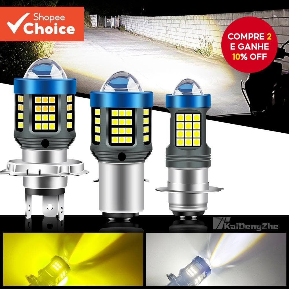 Farol LED 12V-80V H4 BA20D P15D 66SMD | Feixe Alto/Baixo De Duas Cores 3000LM Para Motocicletas Elétricas