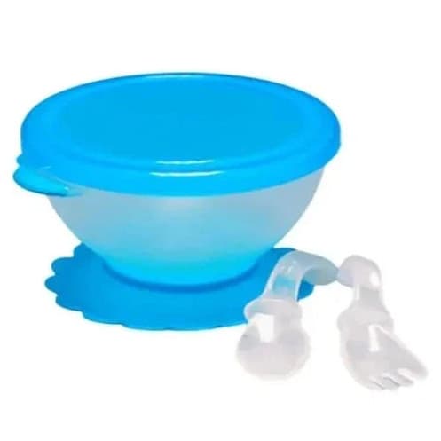 Kit Refeição Tigela Com Ventosa E Talheres Azul Ibimboo