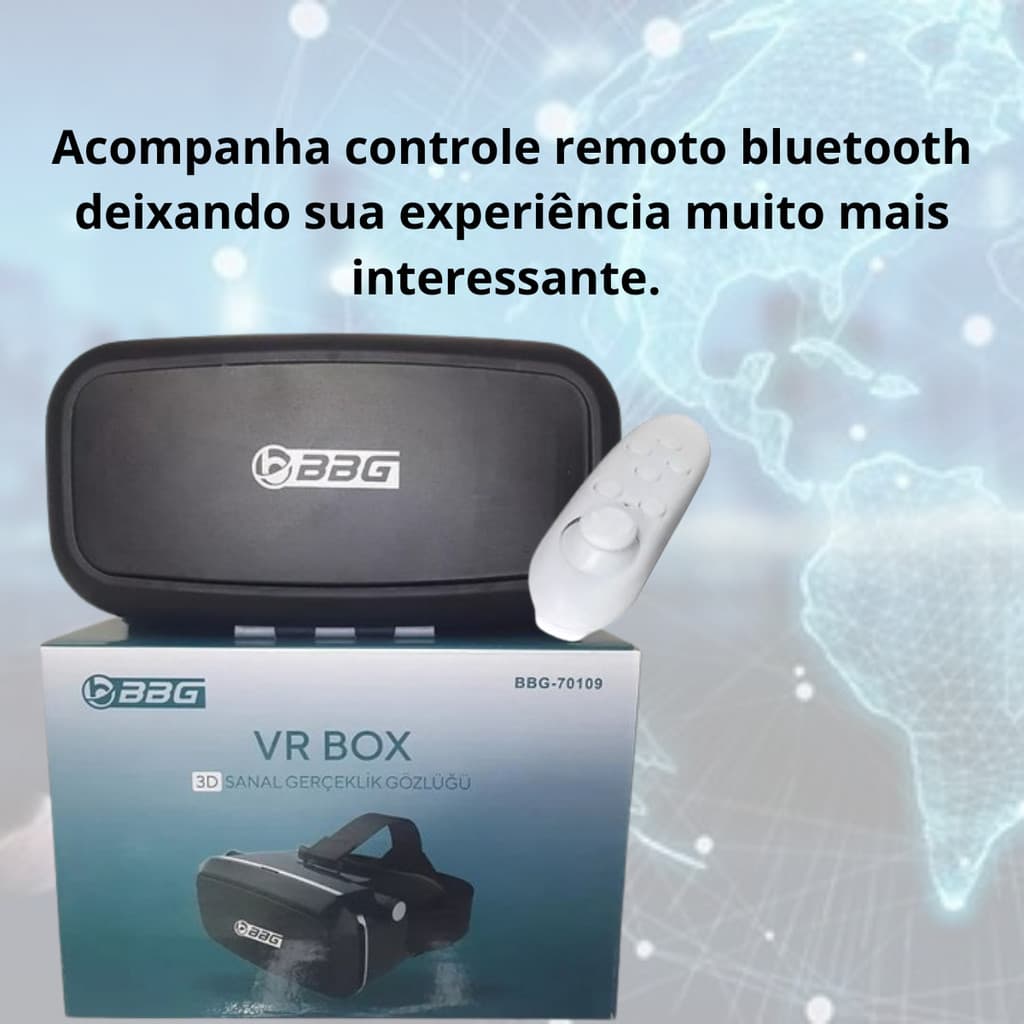 Óculos VR Box Realidade Virtual 3D + Controle Bluetooth – Ideal Para Filmes, Jogos e Vídeos no Celular Android e iPhone