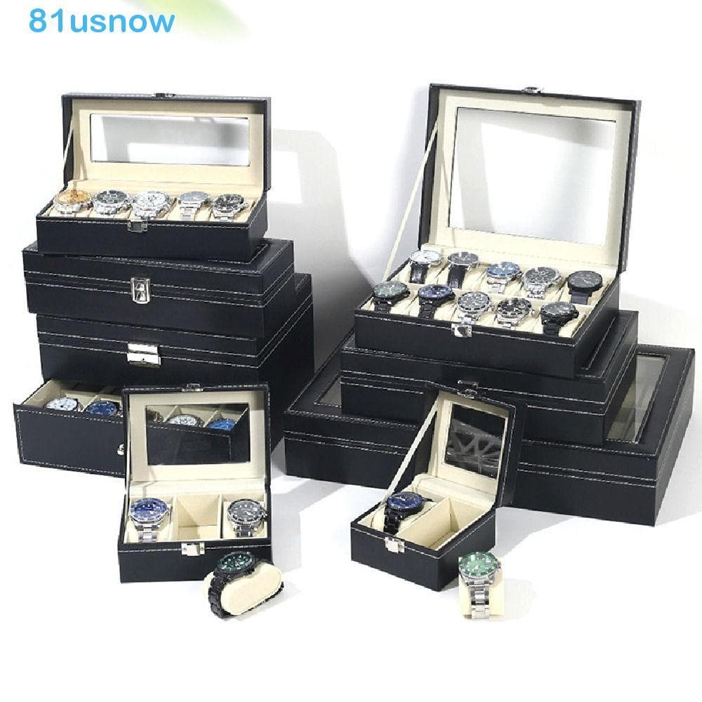 USNOW1 Caixa De Armazenamento De Relógio , Joias De Almofadas Removíveis De Couro Exibição Com Fechadura