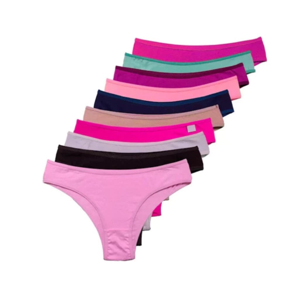 Kit 10/5 Calcinha 100% Algodão Feminina Conforto Lisa Antialérgica Lingerie Mulher Dia a Dia Cores Lisas Cintura Alta