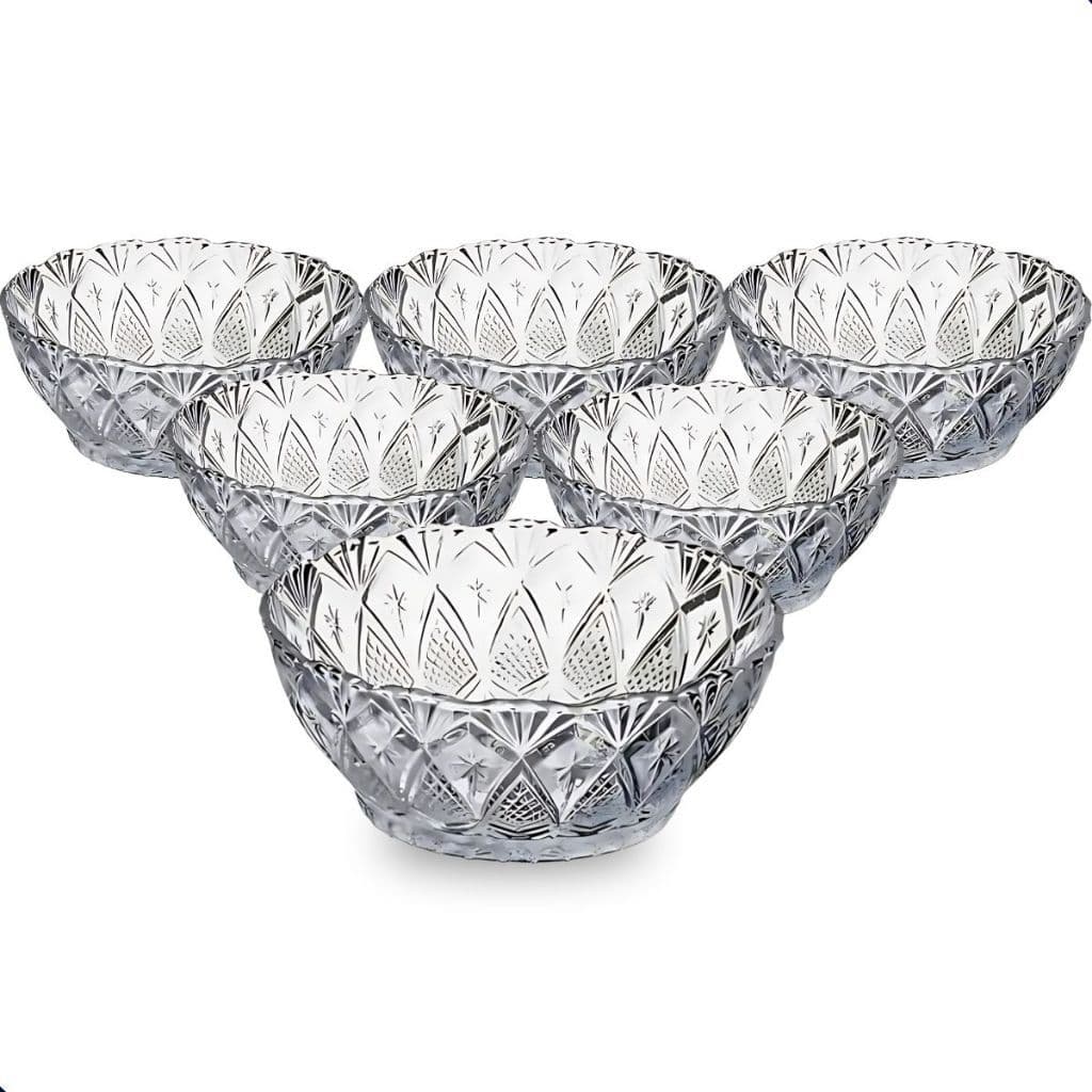 Jogo De Sobremesa Tigela Bowl 3/6/12 Peças Em Vidro Desenhado