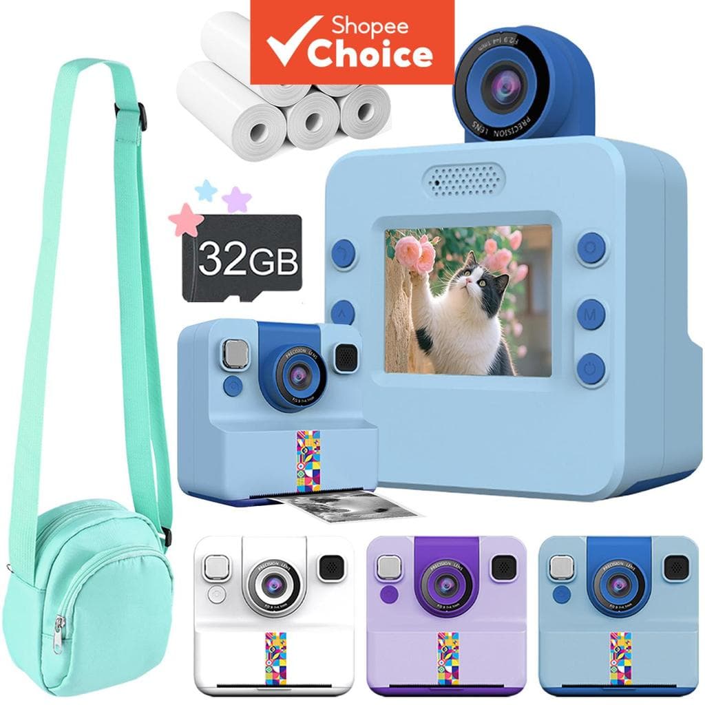  Câmera Instantânea de Impressão de Fotos, Design Compacto Mini, Suporta Selfie e Gravação de Vídeo 1080P, 5 Rolos de