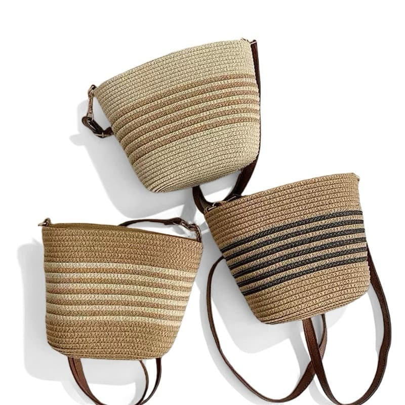 Bolsa transversal feminina de palha trançada listrada, feita à mão, pequena, especial para celular, nova bolsa de viagem