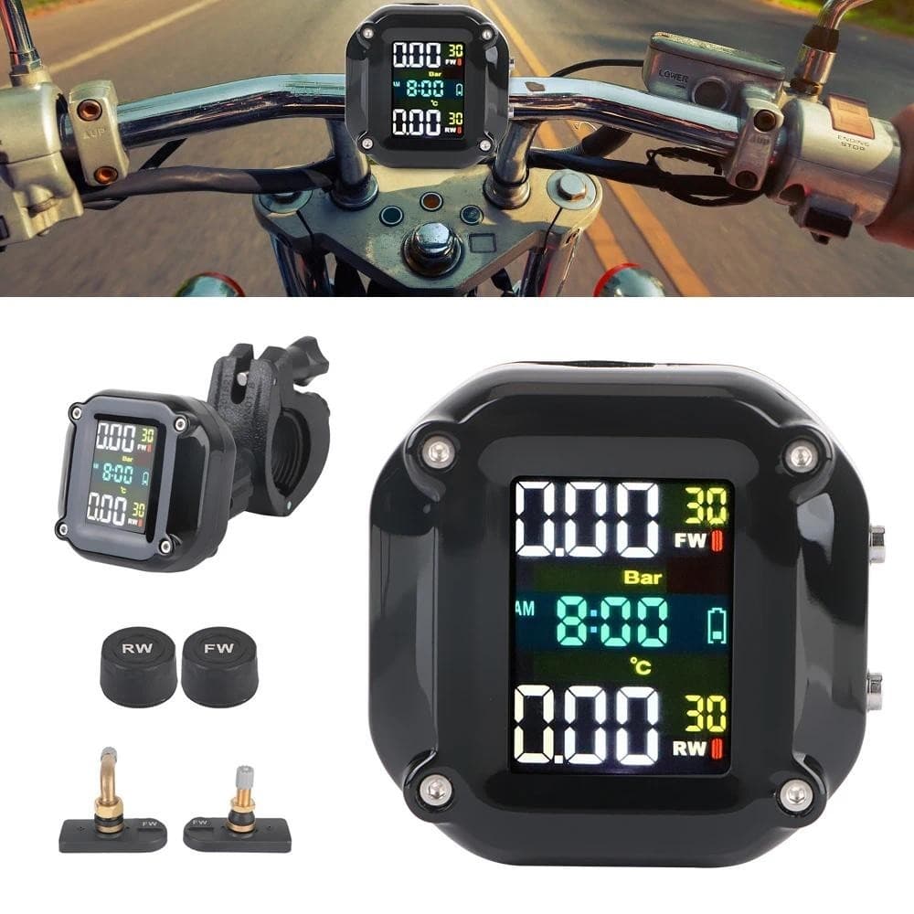 0-6.6Bar Motocicleta TPMS Sistema De Monitoramento De Pressão Dos Pneus 2 Sensores Display Colorido Preciso Testador De 