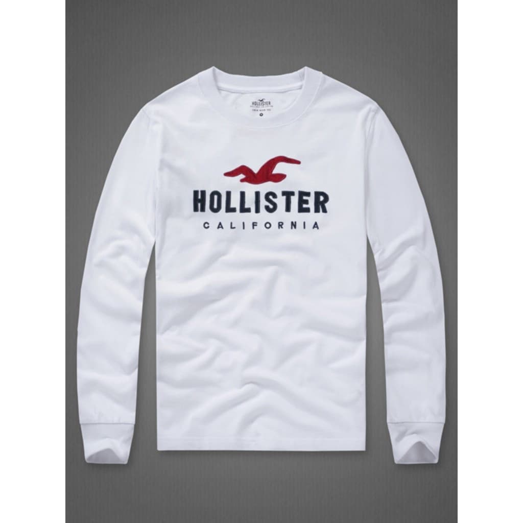 Camiseta Casual de Manga Longa com Decote Redondo para Homens Holister, Camiseta Simples hco 4ORZ