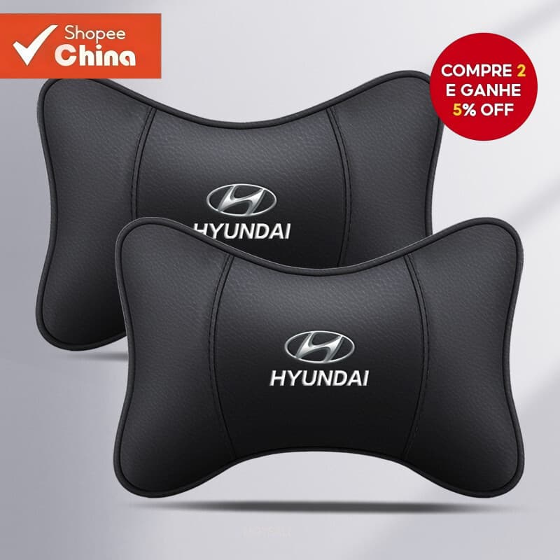 Almofada de Carro Hyundai com Logo da Marca, Apoio de Cabeça em Couro Preto, Lombar de Luxo, Universal, Pessoal 6RLC
