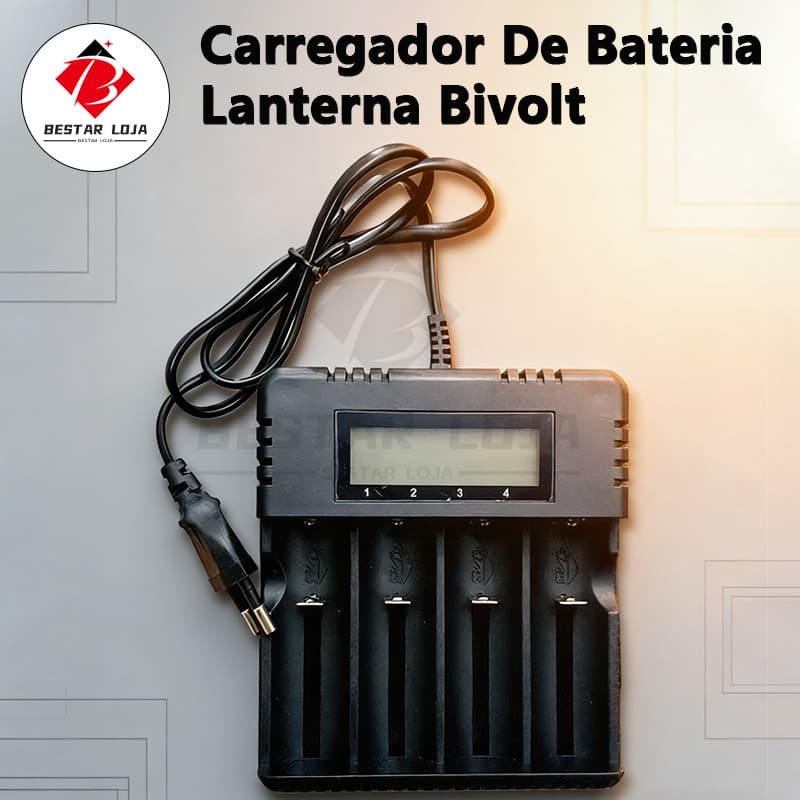 BESTAR LOJA  Carregador De Bateria Lanterna Bivolt Display Lcd 4 e 2 Baterias 26650-18650-14500-16340 AA/AAA