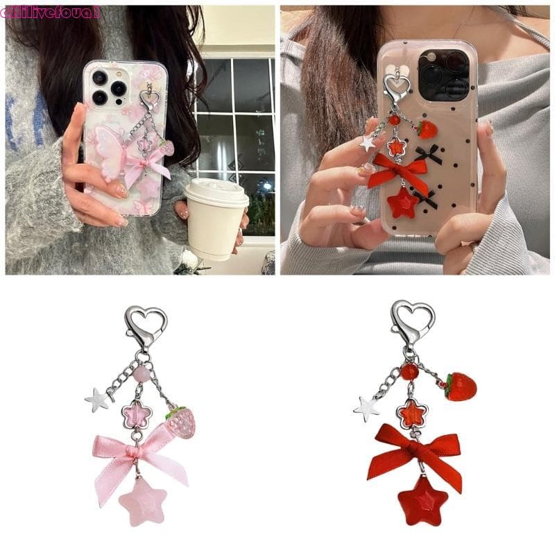 allilivefoua1 Morango Chaveiro Estrela Bolsa Pingente Bowknot Chave Joias