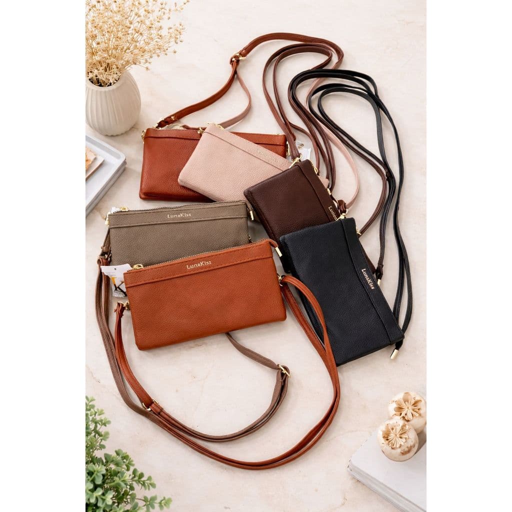 Bolsa Feminina Slim Porta Celular em Couro Premium com Alça Grande de Ombro e Zíper Duplo Reforçado - Original