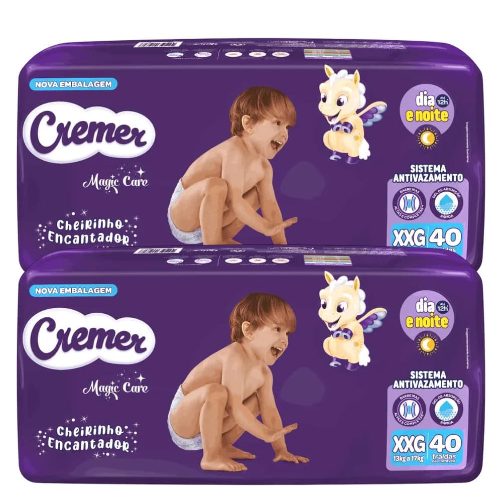 Kit 2 Fraldas Descartáveis Cremer Magic Care Hiper XXG 40 Tiras