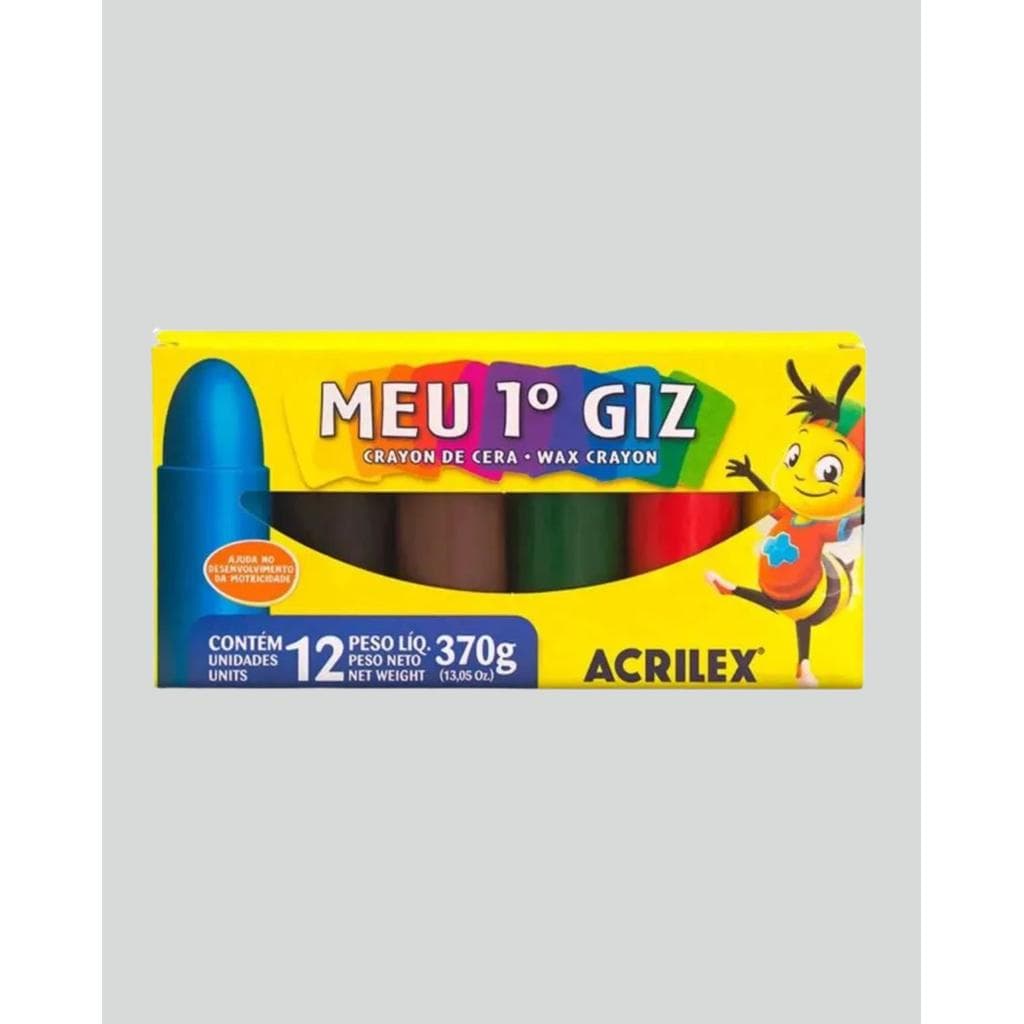 Giz De Cera Infantil Meu Primeiro Giz 12 Cores Acrilex Grosso Pega Melhor Qualidade Excelente