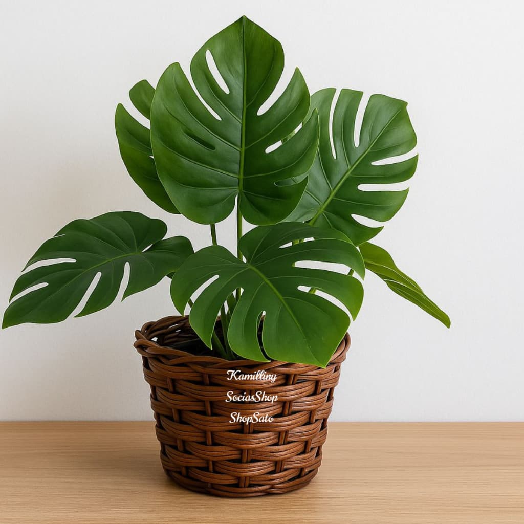 Kit Decoração Completo: Vaso Trançado Marrom + Buquê Artificial Costela de Adão + 100g de Casca De Árvore Enfeite 2025