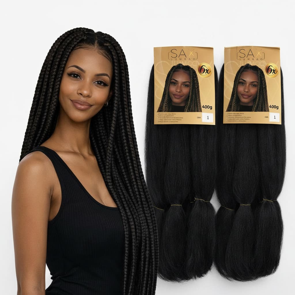 Kit 2 Pacotes Cabelo Jumbão Sax Trança 400g  Organico 6 mechas 126cm