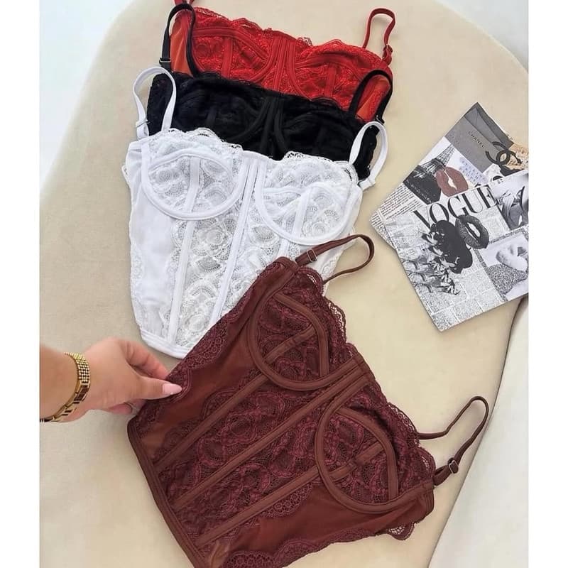 Cropped Feminino Corset Renda Alça C/ Regulagem