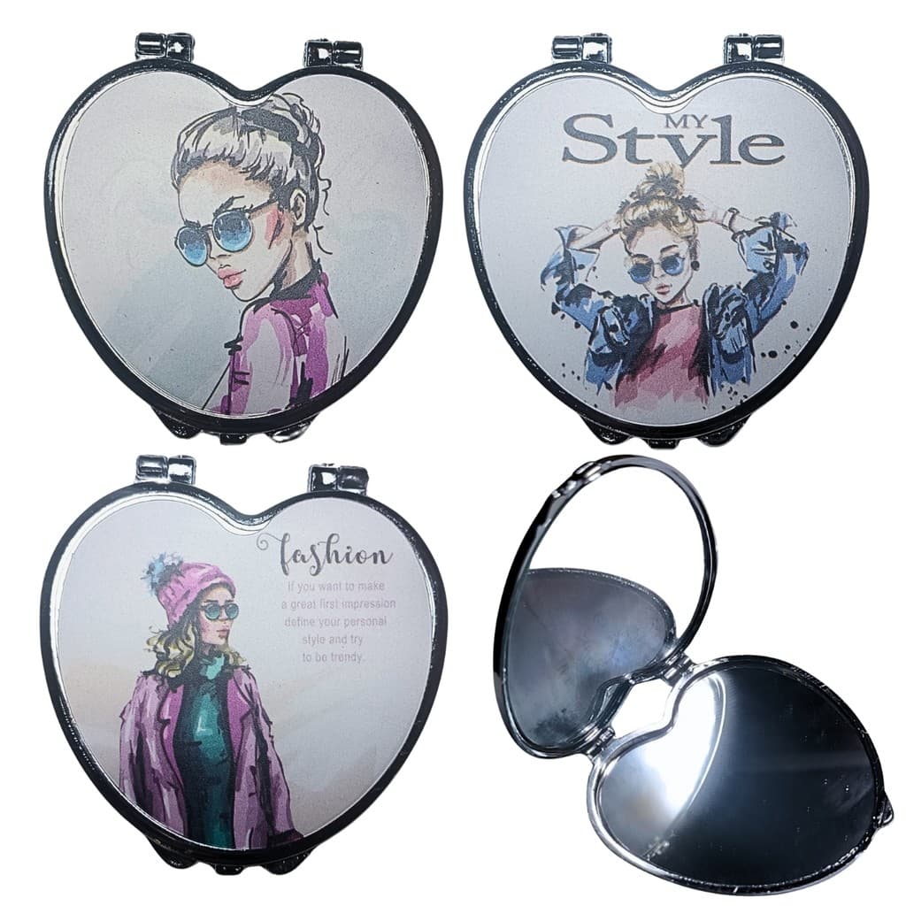 Espelho de Bolso Modelo Coração Feminino Kits de 1 a 3 Peças Sortido