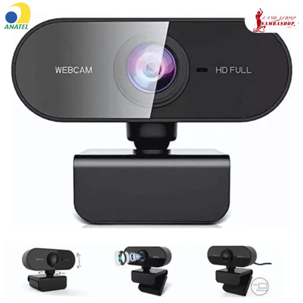 Câmera Webcam Full HD 1080p Microfone Integrado Giratório 360° Regulagem Livre Ideal para PC Notebook e Home Office