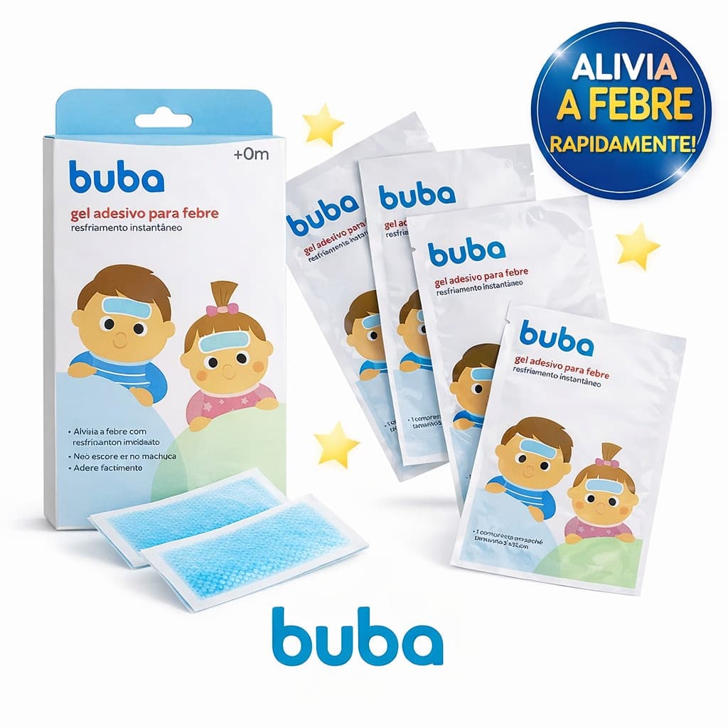 Gel Adesivo/Compressa Refrescante Para Alívio Rápido da Febre Infantil - BUBA 4 UNIDADES