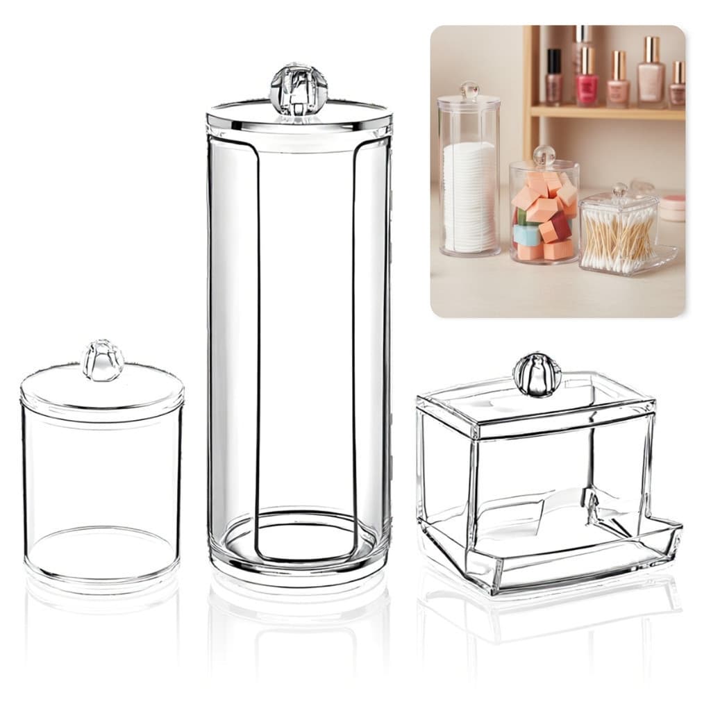 Kit 3 Peças Porta-Cotonetes e Algodão - Organização com Elegância para Seu Banheiro