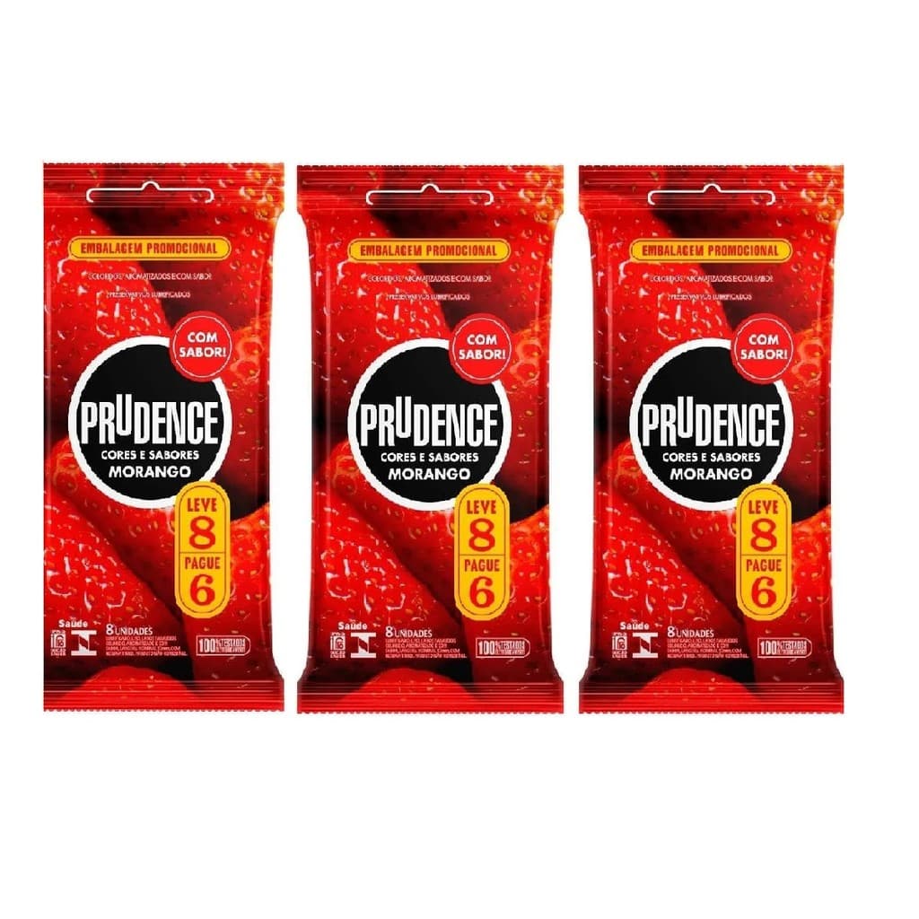 Prudence  Preservativo Cores e Sabores Morango L8 P6 Kit 3un