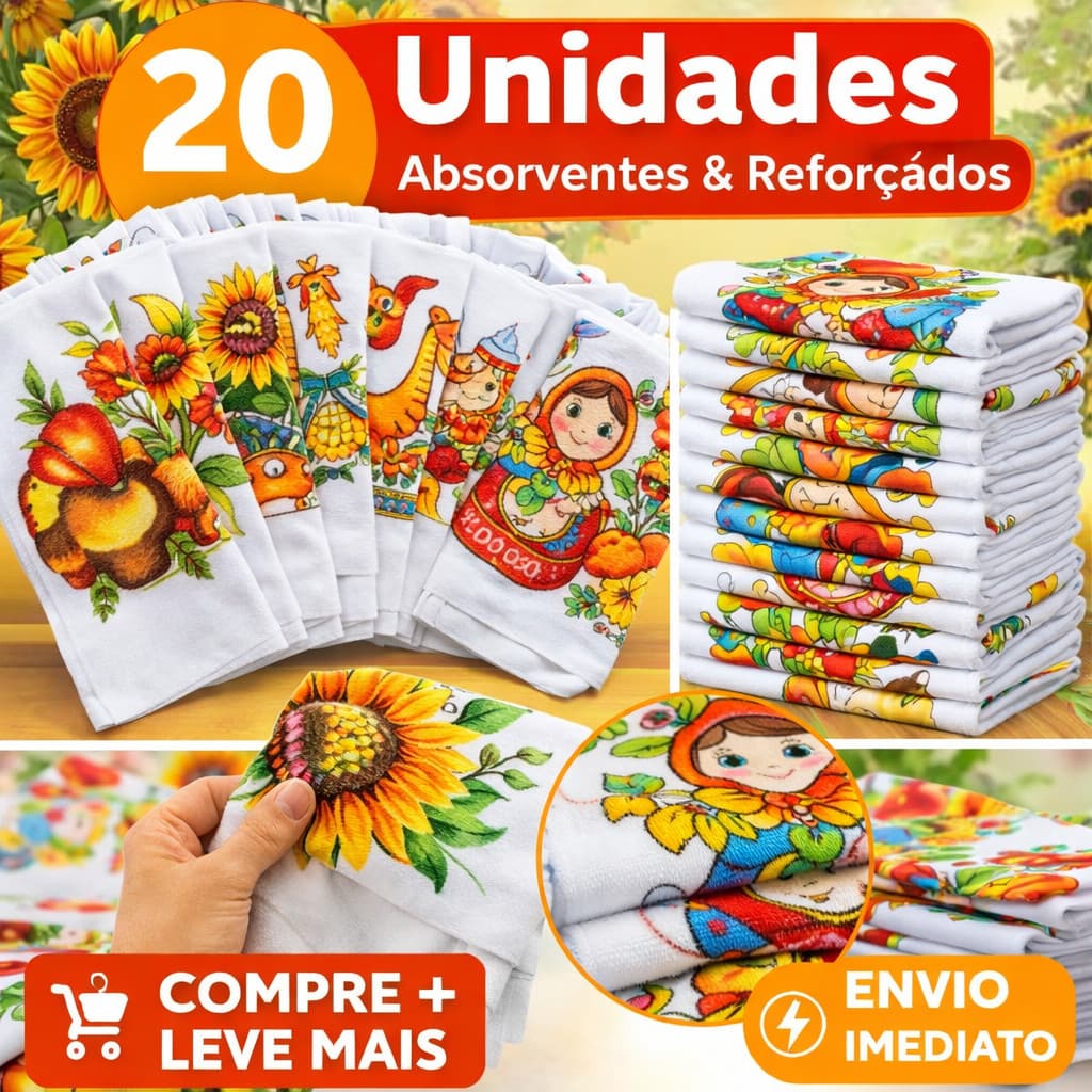 Pano De Prato Estampado Bainha Kit Com 20 Peças 100% algodão