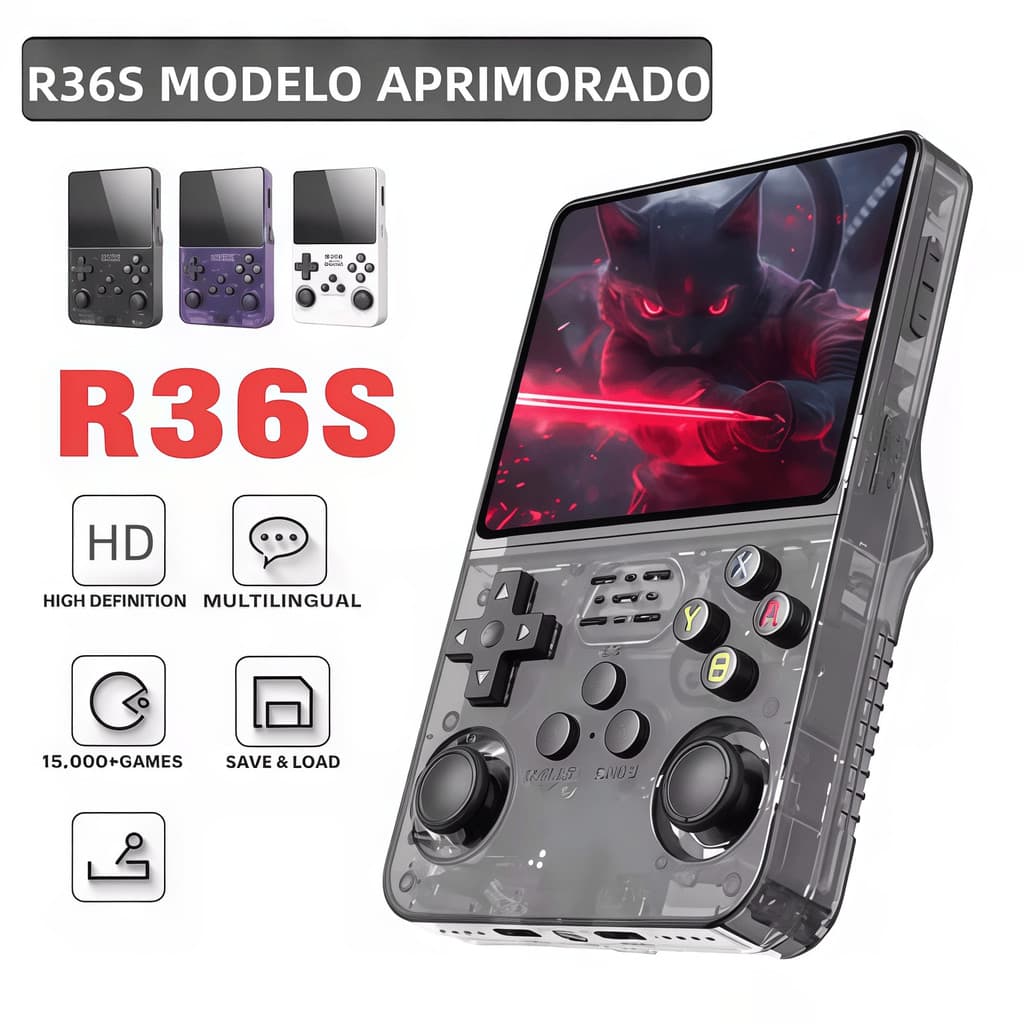 Console Portátil R36S + de 15.000 Jogos Vídeo Game 64g Linux Tela IPS 3.5 Polegadas a Pronta Entrega VIVA