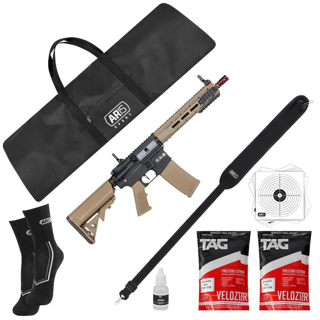 Airsoft M4 6mm SA-F03 Flex AEG 380 FPS Tan + Capa + Meia
