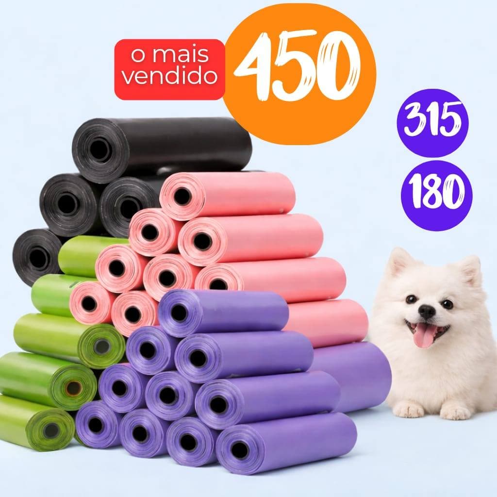 Kit 450/315/180/3 Saquinhos Cata Coco Refil Sacos De Lixo Pet Gato E Cachorro Saco Plástico