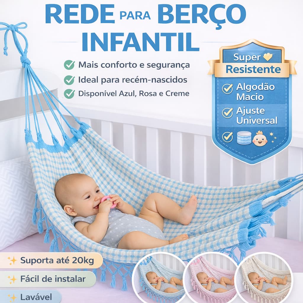 Mini Rede Bebê e Pet confort para Berço 100% Algodão Antialérgica Macia Reforçada